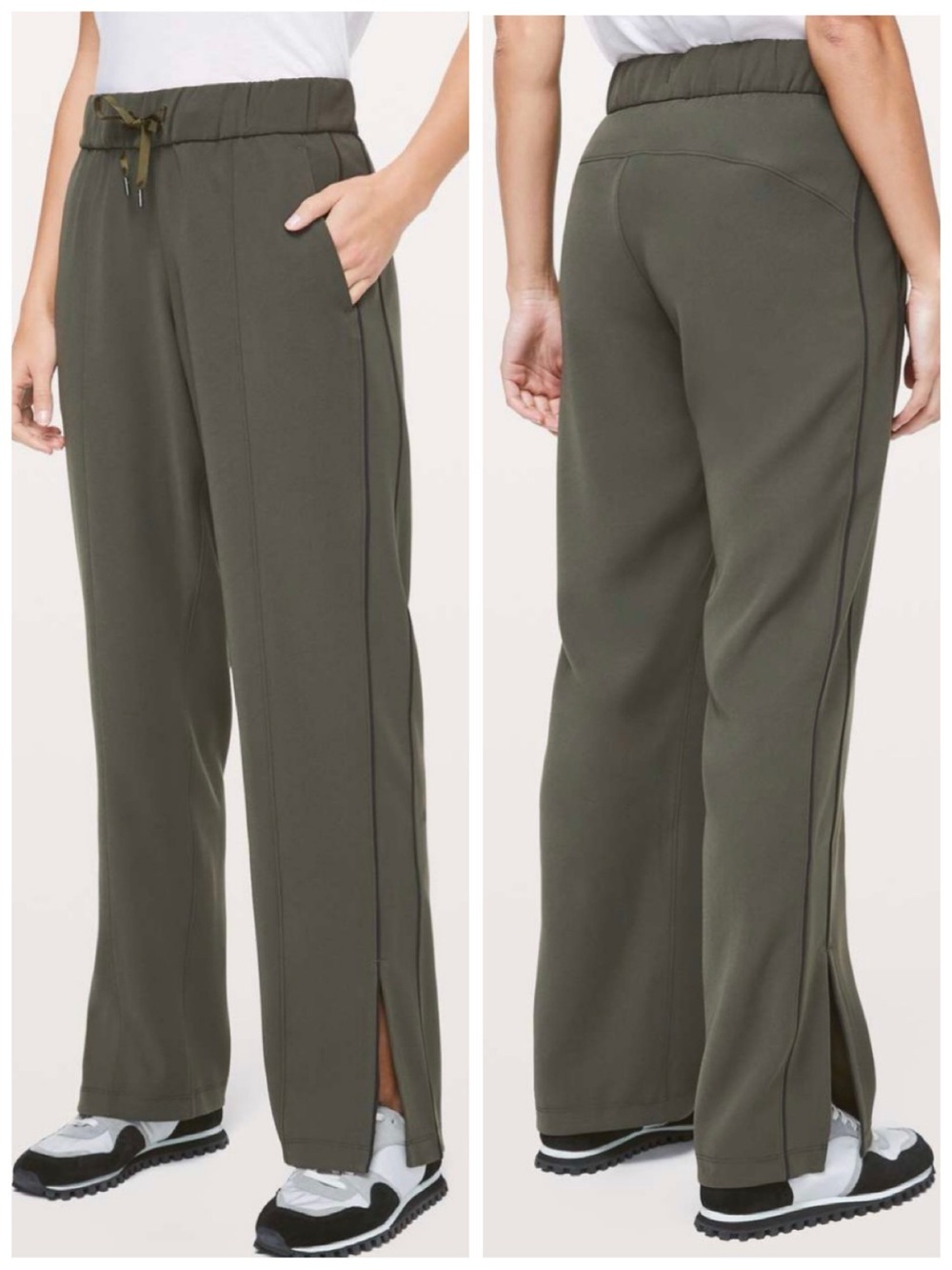 Lululemon NEW On the Right Track Pant Slits Green 10 Stripe Flowy Pocket Relaxed